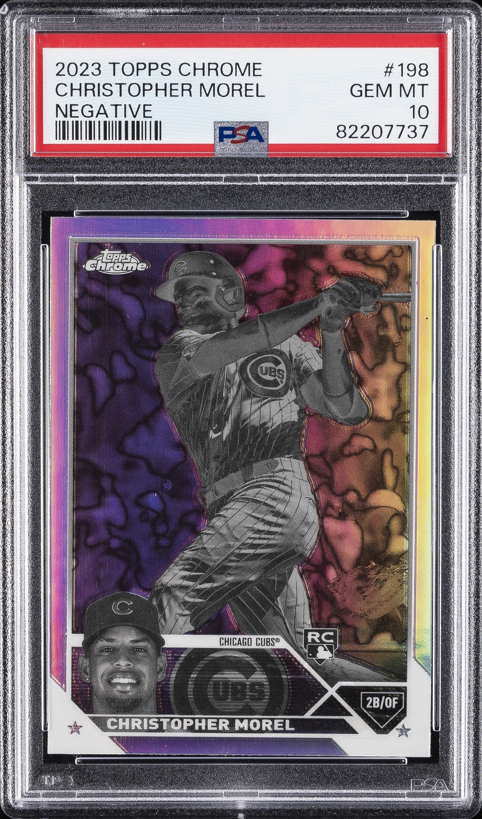 2023 TOPPS CHROME NEGATIVE REFRACTOR #198 CHRISTOPHER MOREL ROOKIE RC PSA 10