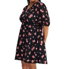 Draper James RSVP Black Cinched Floral Puff Sleeve Dress Size XXL