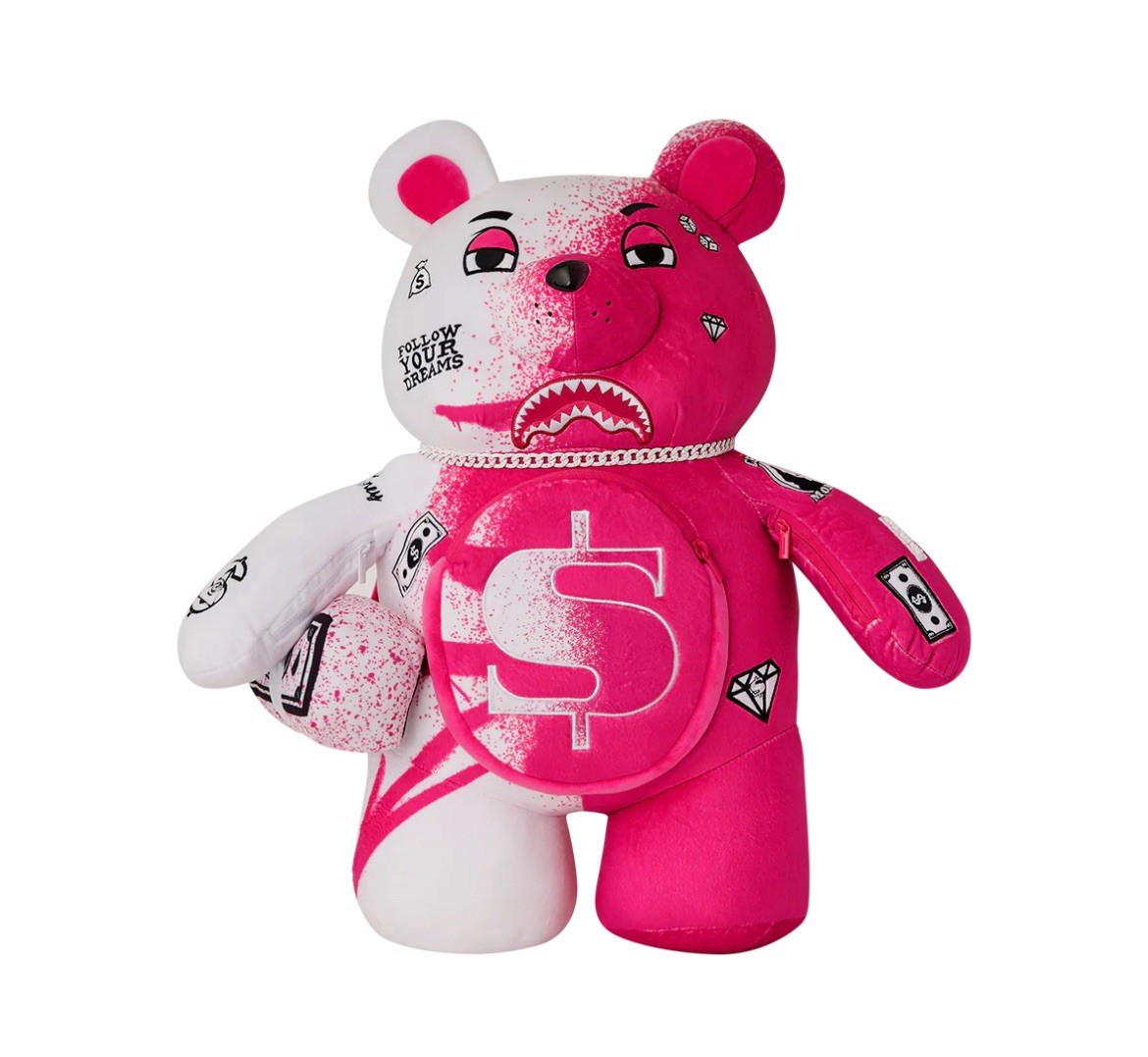 NEW SPRAYGROUND WHITE & PINK DESIGN STORM MONEY BEAR BACKPACK