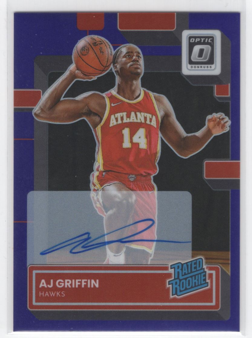 #204 2022-23 Optic Rated Rookie PURPLE Signature / AJ Griffin RC Auto Hawks