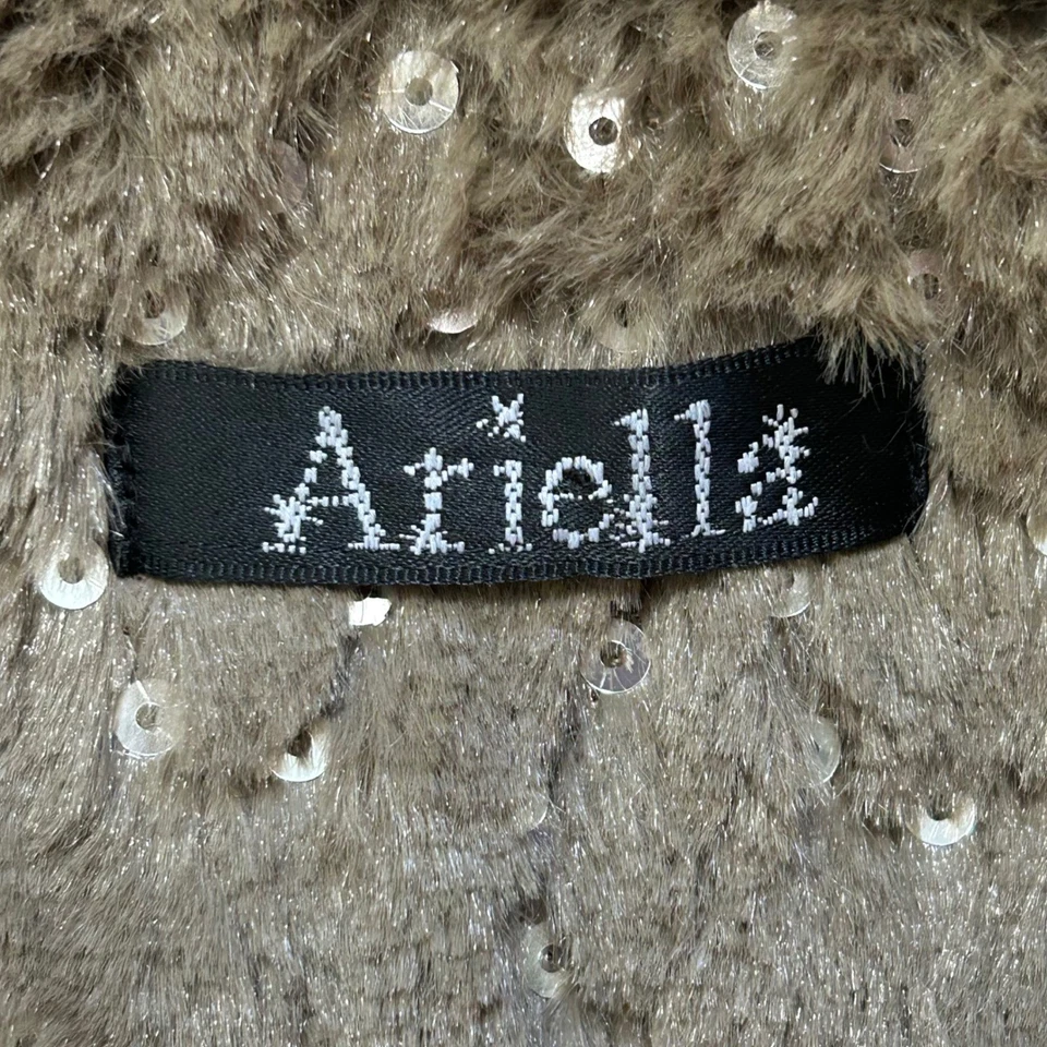 Chaqueta de lentejuelas de piel sintética Ariella recortada marrón con botones abrigo bolero para mujer L Foto 3 de 4