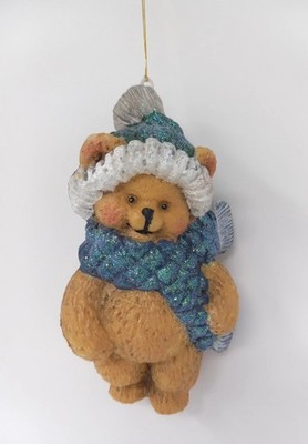 Teddy Bear Ornament Christmas Glitter Lightweight Plastic 5''
