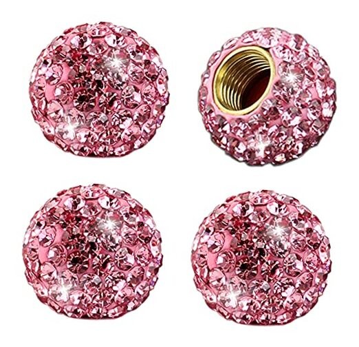 Pink Crystal Rhinestone Tire Valve Stem Caps 4 Pack