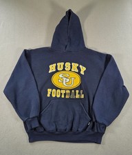 Vintage Russell Athletic Sweatshirt Mens Large Navy Hoodie School Graphic USA