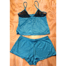 Shamah Small Turquoise Black Lace Trim Cami & Shorts Sleep Set 2 Pc Pajama Set