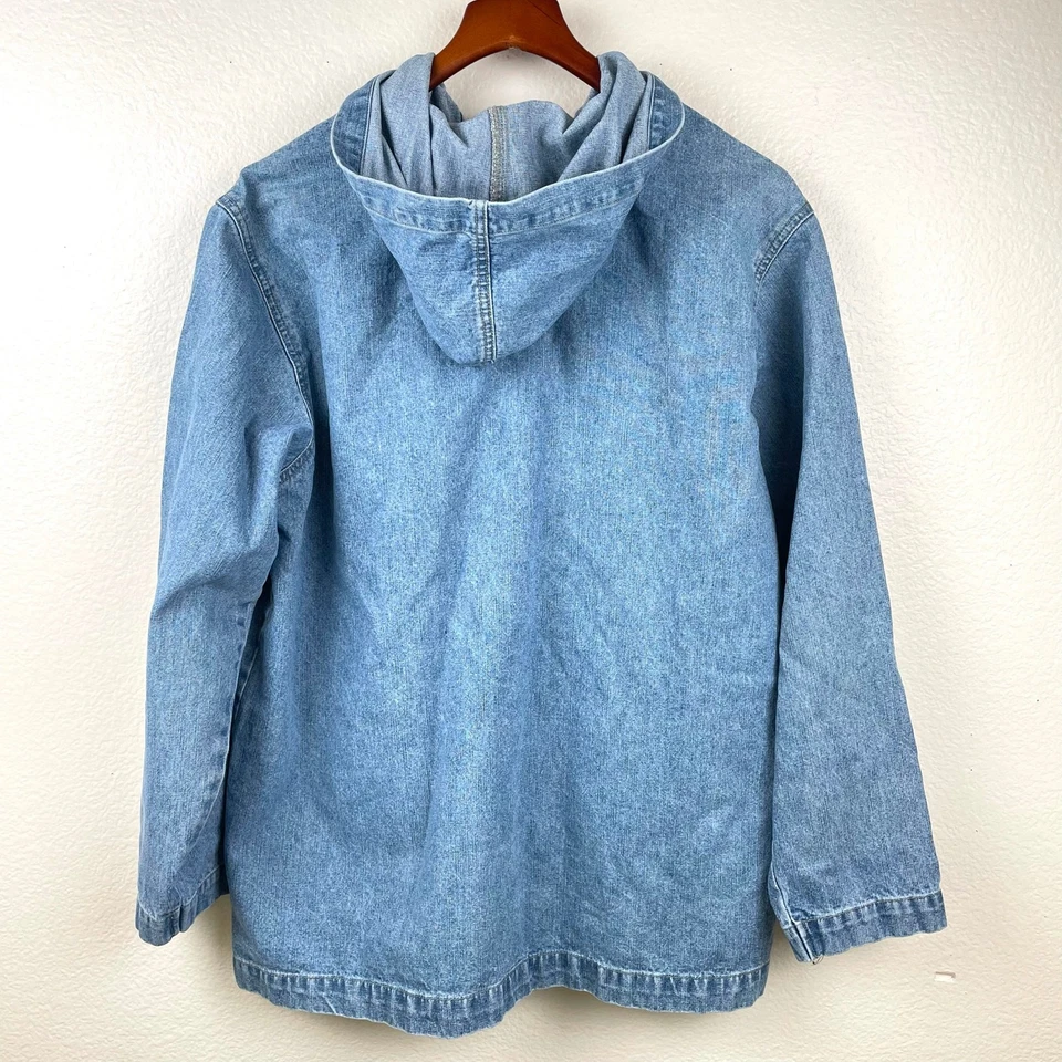Chaqueta vintage para mujer Y2K años 90 talla XL de gran tamaño con cremallera denim sudadera con capucha ropa de trabajo utilitaria  Foto 4 de 4