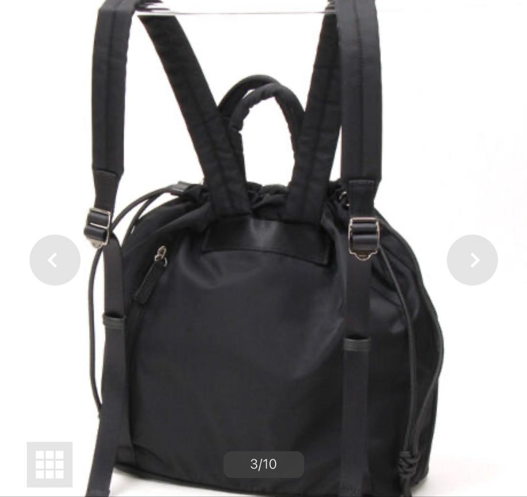 Agnes B Drawstring Backpack Nylon Black Near Mint… - image 8