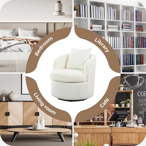 Levede Barrel Accent Chair Sofa Swivel Armchair Living Room Round Lounge Beige - Picture 12 of 12