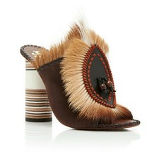 Tory Burch Mules Phoenix Mule Block Heels Feather Slip On Size 8.5 Women's Shoes