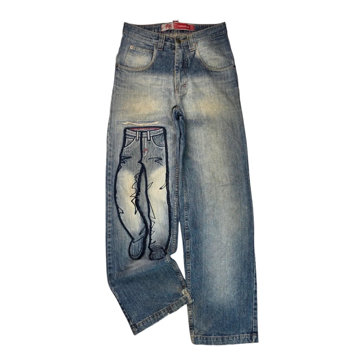 2000s Y2K Eurgiulio Jean Embroidered Baggy Hiphop Denim Jeans W28 L31