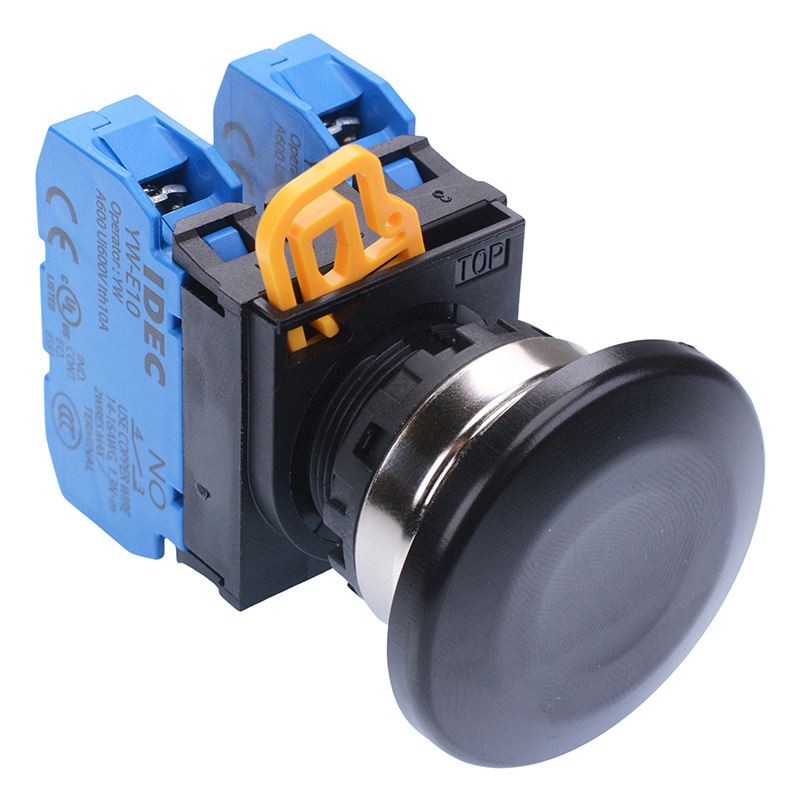 IDEC Black 22mm Metal Bezel Mushroom Momentary Push Button Switch 2NO IP65