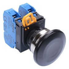 IDEC Black 22mm Metal Bezel Mushroom Momentary Push Button Switch 2NO IP65