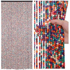 90 Strands Bamboo Beaded Curtain Rainbow Color Handmade Door Hanging Decor Boho