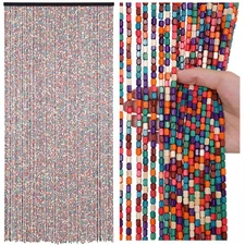 90 Strands Bamboo Beaded Curtain Rainbow Color Handmade Door Hanging Decor Boho