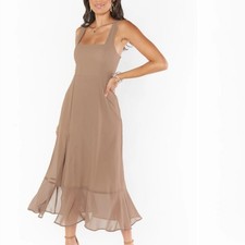 Show Me Your MuMu Claire Midi Dress in Dune, Sz Small