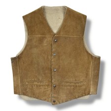 Vintage 60s Sears Fieldmaster Sherpa Lined Suede Leather Vest Men  s Size Medium