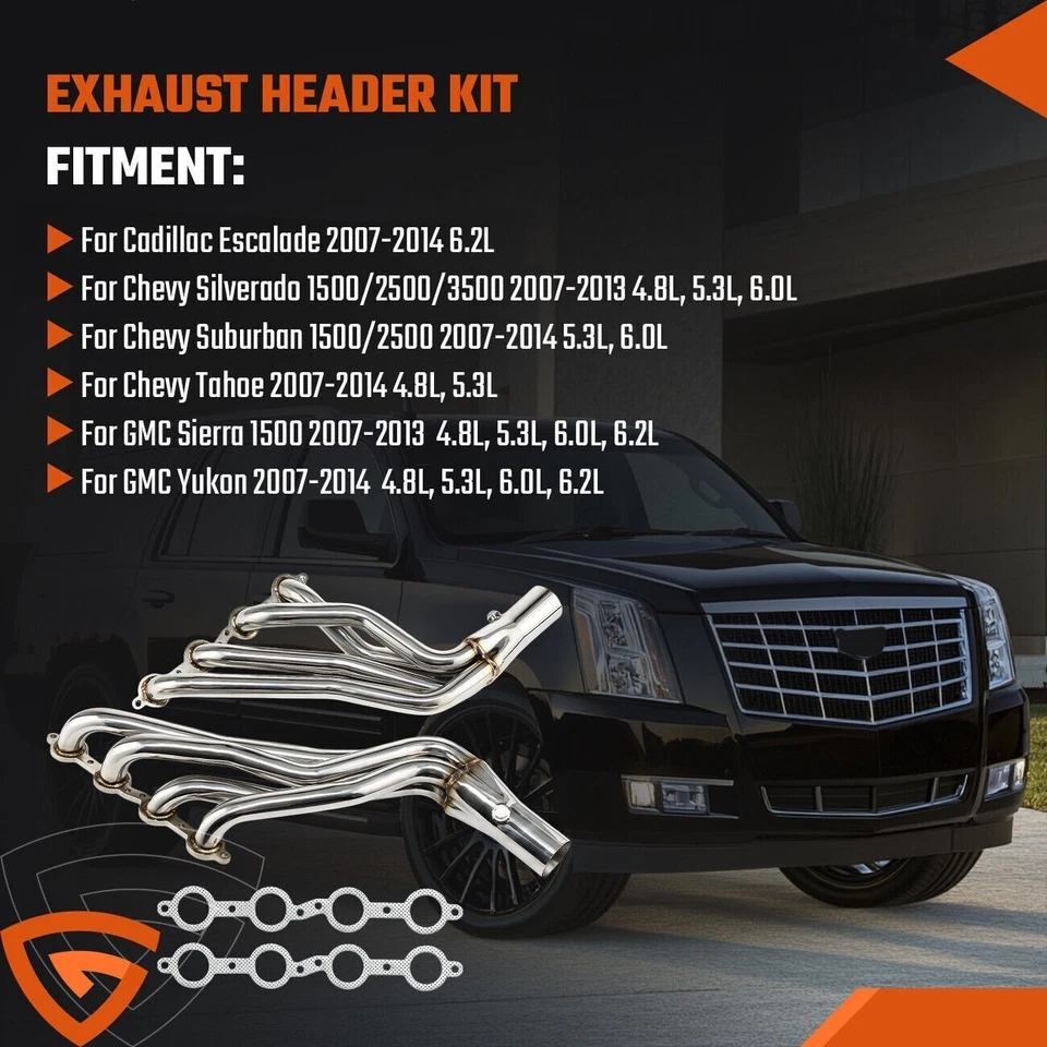 Long Tube Stainless Steel Headers w/ Gaskets for Chevy GMC 07-14 4.8L 5.3L 6.0L - Bild 3 von 4