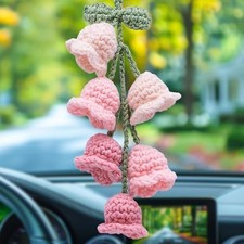 Car Mirror Hanging Accessories - Handmade Knitted Lily Flower Pendant, Cute Croc