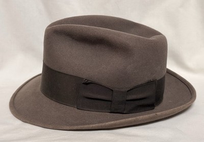 VTG Men's Knox Challenger Felt Fadora Hat Sz 6 3/4 Wide Brim Dark Taupe Brown