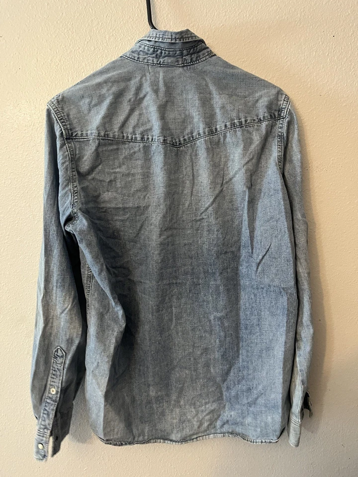 LOGG/H&M Men's Western Pearl Snap Shirt Size S Blue Chambray Long Sleeve Fitted - Image 2 of 4