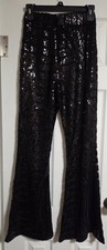 Black Sequin Pants Flared Womens Small