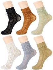 6 Pairs Women Lace Socks Mesh Sheer Ankle Socks Through Transparent Tulle Hig