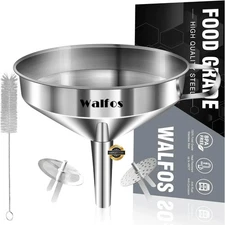 Large Stainless Steel Funnel, Walfos Kitchen Funnel with 2 Removable Strainer