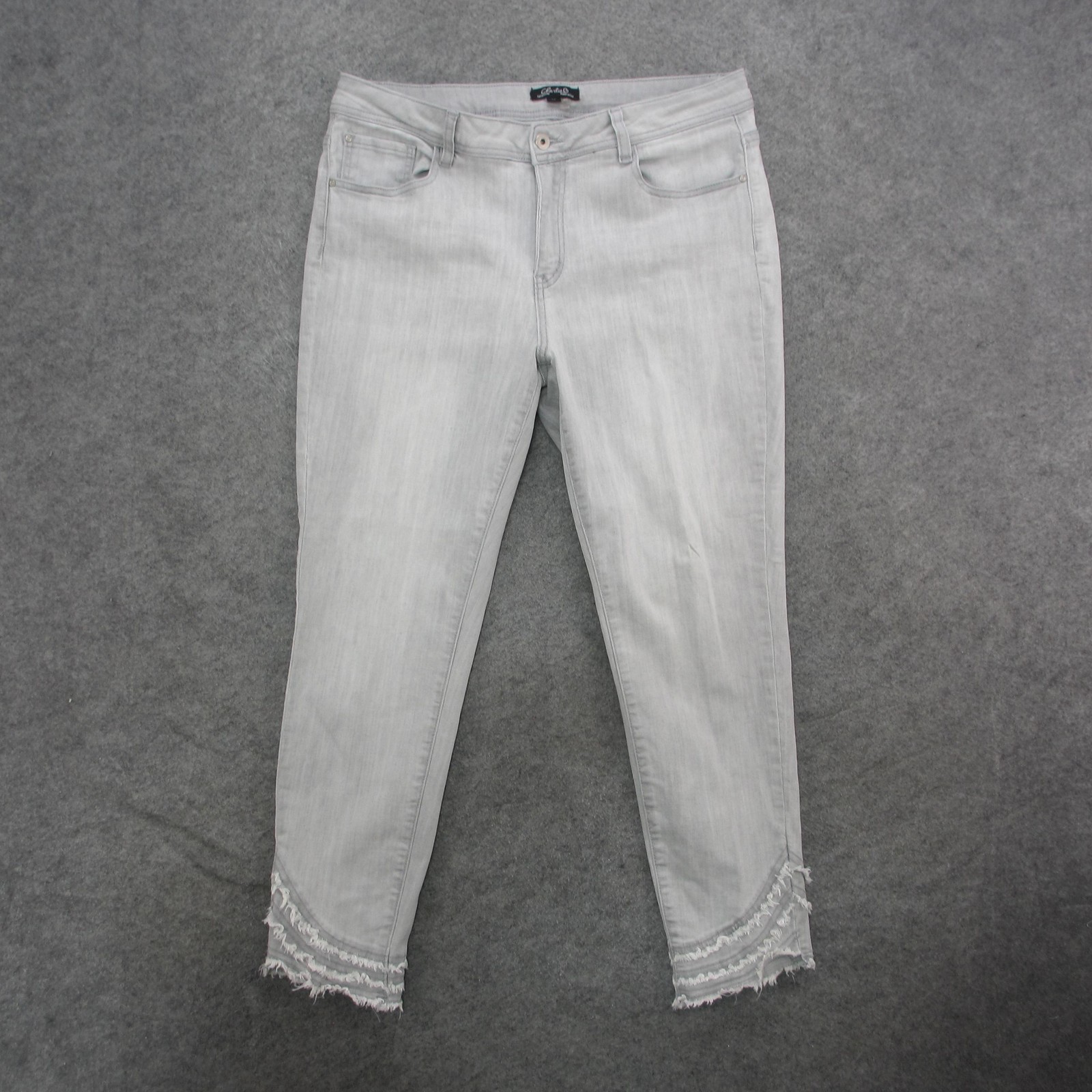 Womens 14 Gray Frayed Hem Ankle Crop Stretch Denim C5273rr-551a