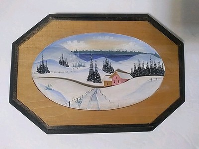 Wood Painting 3D Hand Carved Wall Art Winter Scene
