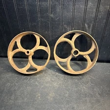 2 Antique 8 “ Cart Wheels, Industrial Factory Cart Wheels, Hit & Miss