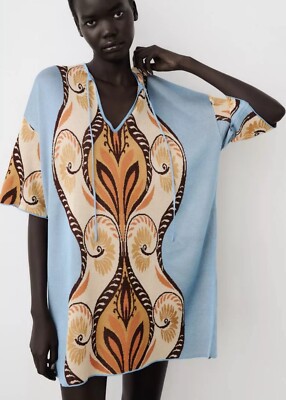BNWT ZARA Jacquard Knit Tunic Sweater Mini Dress Long Sleeve Floral Print  Sz M | eBay