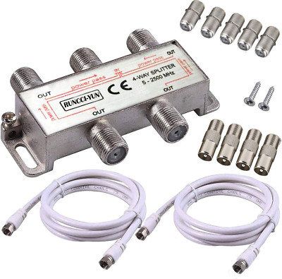 4-Way TV Radio F-Connector Adapter Cable Antenna Splitter Metal T