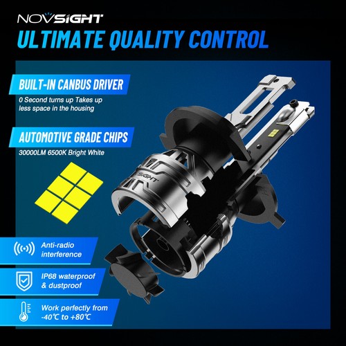 NOVSIGHT H4 LED Headlight Bulbs for Ford Mustang 1987-1993 High/Low Beam 6000K - Picture 14 of 17
