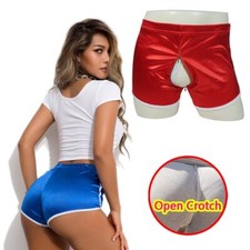 Woman Open Crotch Shorts Pants Double Zippers...