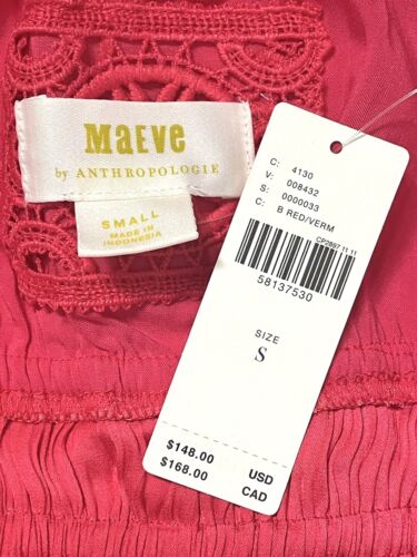 NWT!! Anthropologie MAEVE Aleda Maxi Dress Red Smocked Ruffled Midi Maxi Sz S - Picture 3 of 6