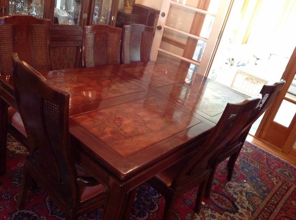 Bernhardt Dining Room Rare Set Shibui style (2) Leaves Chairs Lighted  Hutch