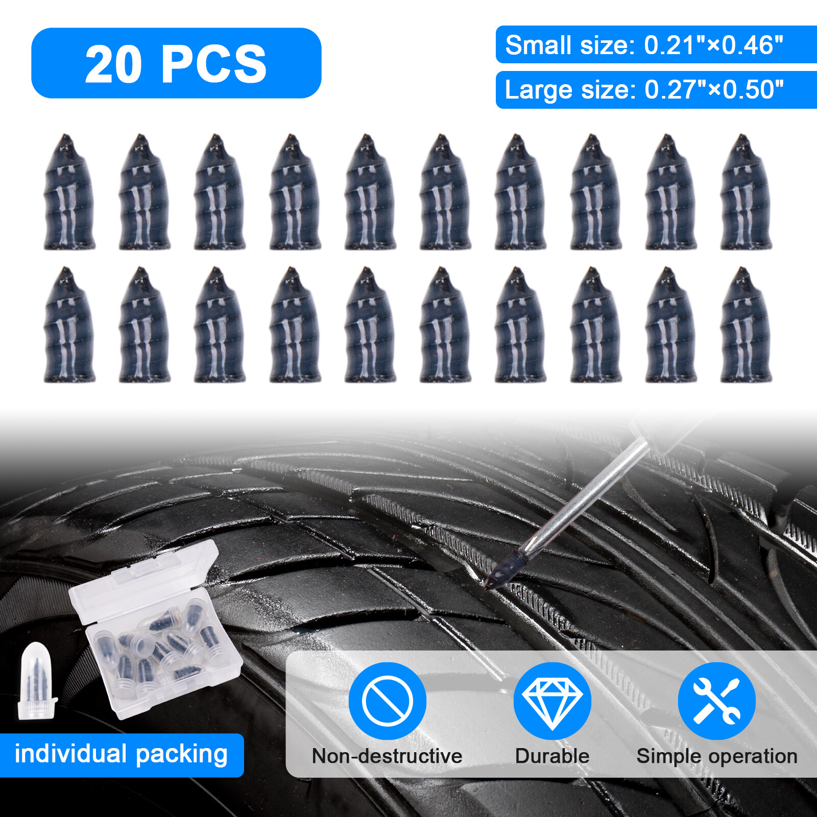 20pcs Car Vacuum Tire Rubber Repair Nail Tubeless Tire Repair Nails