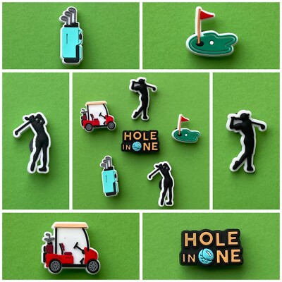 Schuhstecker/Shoe Charms/Pins/Set GOLF/HOLE-IN-ONE/GOLFTASCHE/GOLF CART