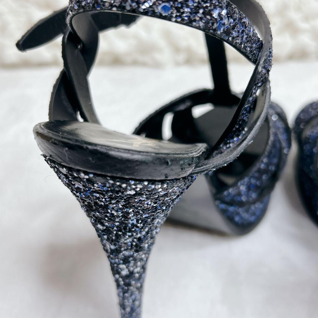 Saint Laurent Sandals Shoes Tribute Glitter Sequins Blue