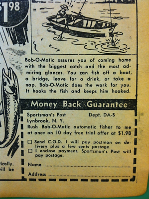 Publicité Magazine De Pêche Vintage 1956 - Bob-O-Matic, Pêcheur Et Flotteur, USA