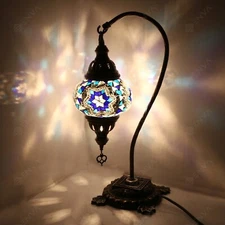 Turkish Moroccan Colorful Glass Mosaic Handmade Swan Neck Table Desk Lamp