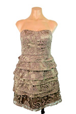 Adrianna Papell Bubble Dress Tiered Embroidered Lace Sheath SIZE 4P MINK #463