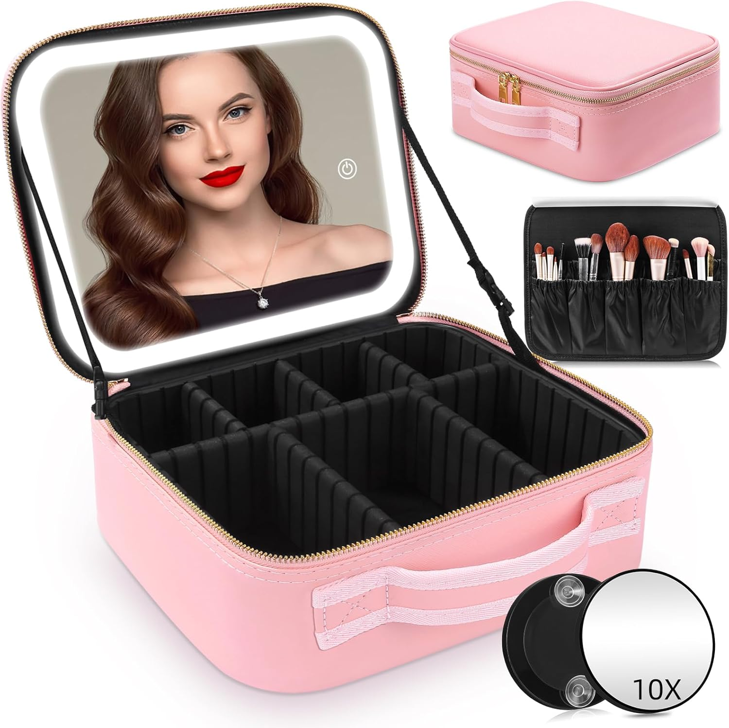 LED Makeup Bag with Mirror & Lights, Travel Cosmetic Train Organizer Case-image