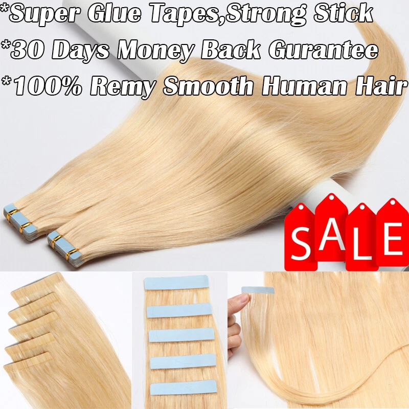 60PCS Tape-In Russian Remy Thick Human Hair Extensions Skin Weft Straight 150g F - Image 3 of 4
