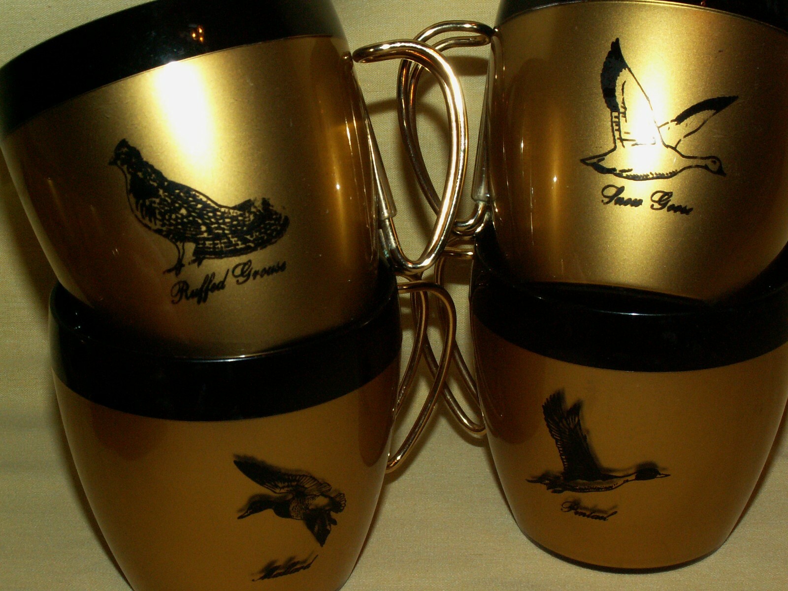 DUCK MUG SET 6 GOLD BLACK PLASTIC NFC MALLARD CANADA GOOSE QUAIL SNOW PINTAIL. thumbnail 7