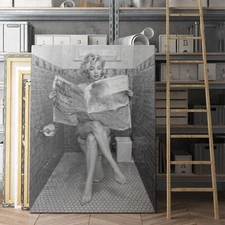 Marilyn Monroe Reading Newspaper On Toilet Funny Bathroom Canvas Print Wall Art