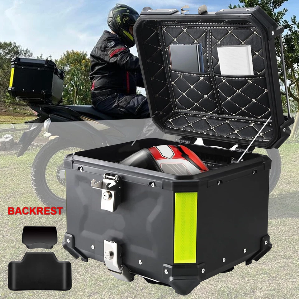 US 45L Motorcycle Top Case Tail Box Thick Aluminum Hard Trunk & Backrest Black - Image 4 of 4