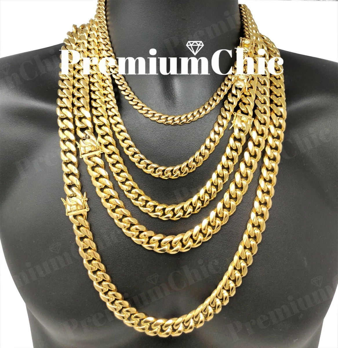 Luxury 14K Stamped Gold Plated 4~10mm Premium Brass Miami Cuban Chain  Necklace