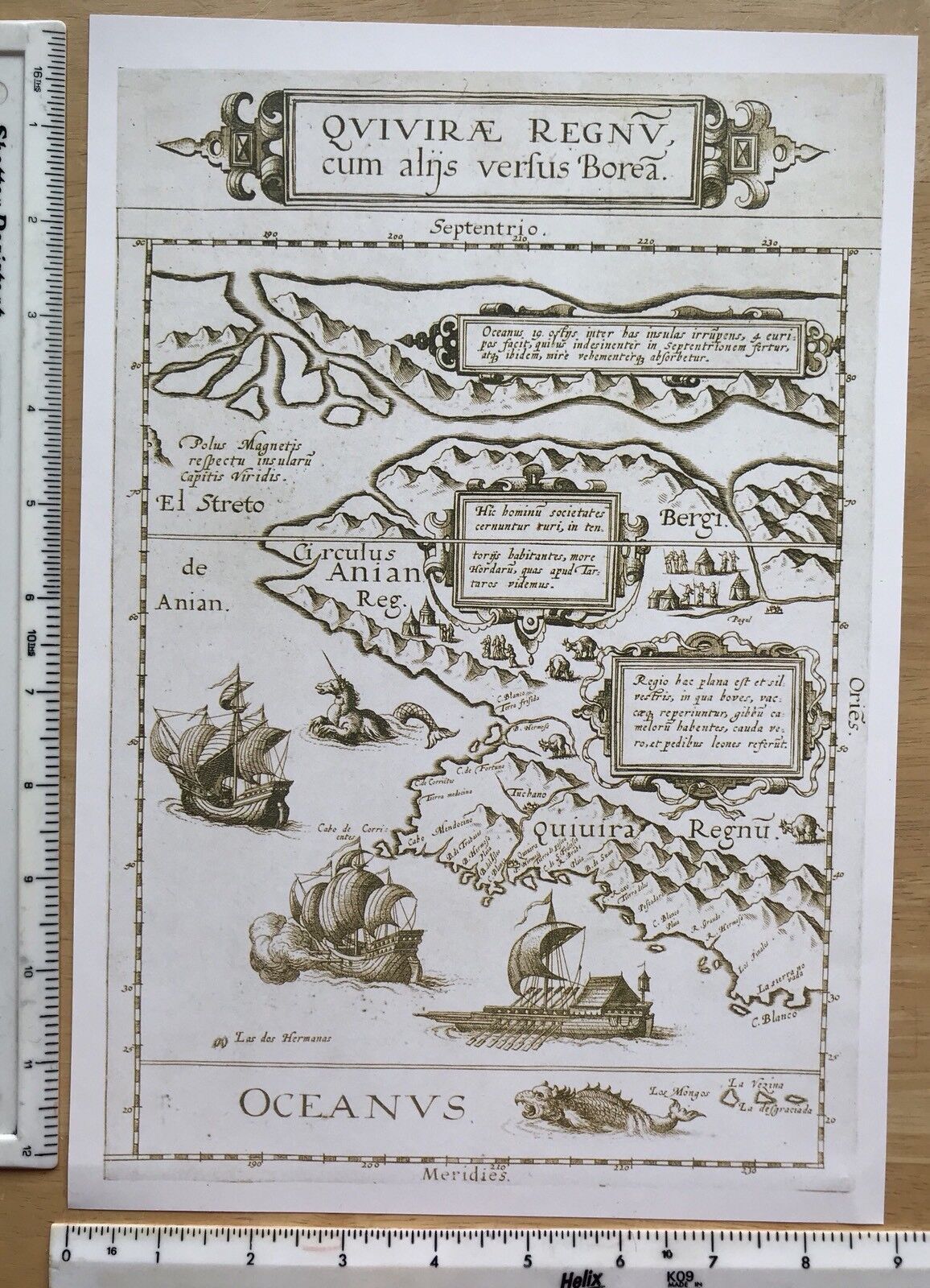 Unusual Historic Old Antique Vintage MAP 1500's: Northwest America 1593 Reprint 