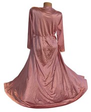 J. C. Penney Vintage Pink 60  s Shiny Nylon Tie Long Robe Nightgown S NOS